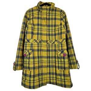 Xhilaration Mustard Yellow/Navy Blue Plaid Funnel Neck Wool Blend Coat XL